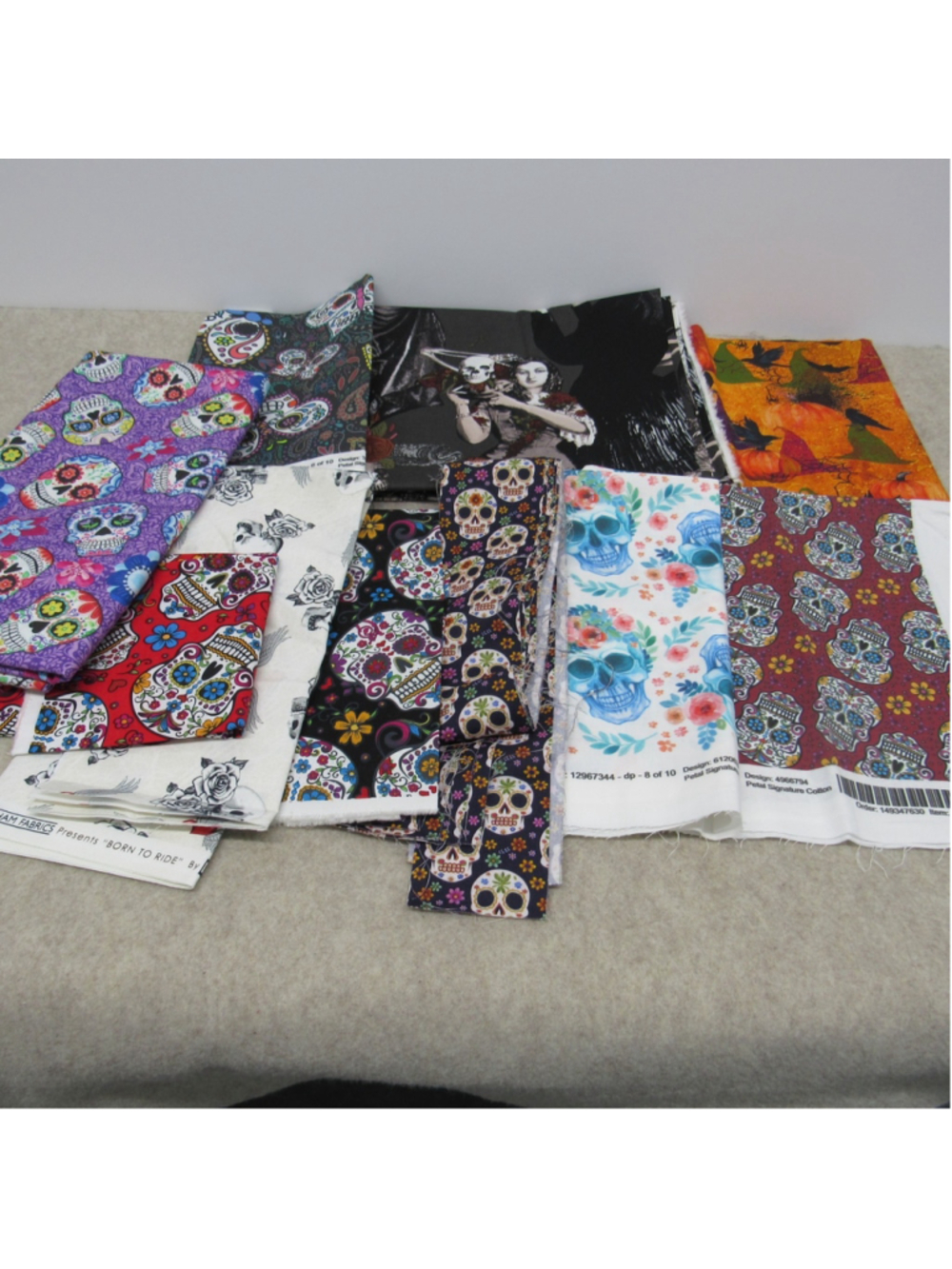 Halloween Day of the Dead Sugar Skull Cotton Quilt Fabric Fat Quarter Lot